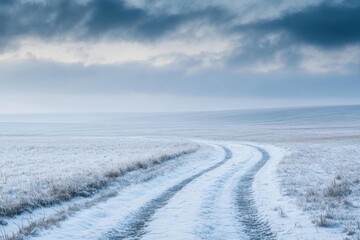 Fototapeta premium A snowstorm sweeping across wide open fields, the blizzard creating a dramatic winter panorama