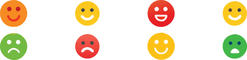Feedback emoji icons vector. good and bad emoticon signs - Happy and Sad reaction. 5 Color faces, Smiley rating icon set , happy, neutral, sad, emojis. Vector illustration