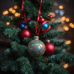 Fototapeta premium Colorful ornaments add charm to the festive tree