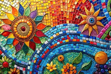 Vibrant abstract mosaic artwork designed for modern interiors, enhancing home and office environments with a lively touch that stimulates creativity and energizes the spirit.