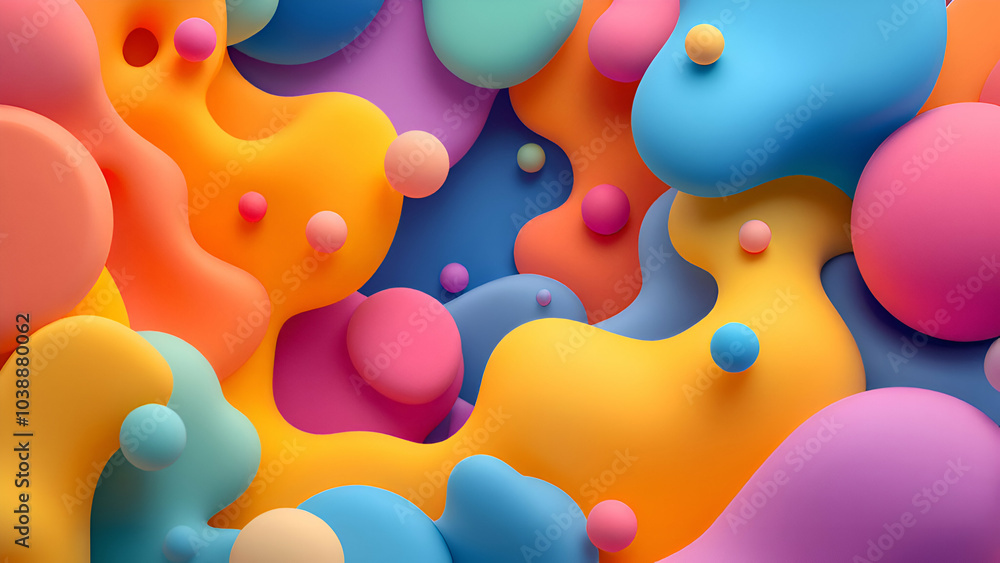 Poster a vibrant, abstract background featuring a multitude of overlapping, smooth, and colorful shapes. th
