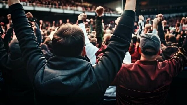 Cinematic shot of a cheering crowd on the sport event