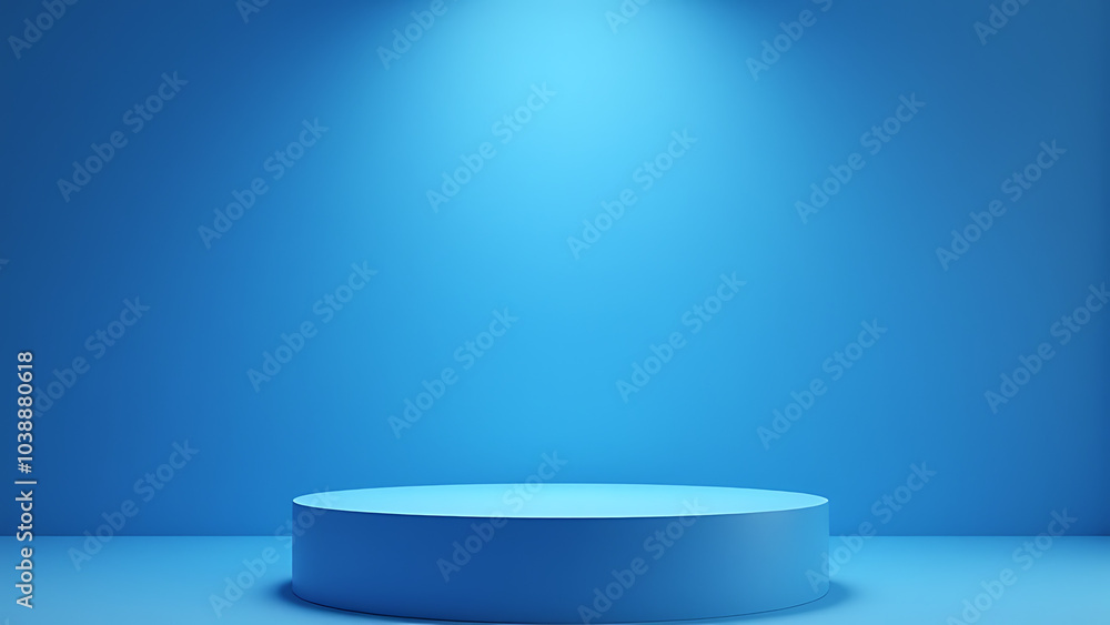 Poster product display features a blue podium background design element suitable for marketing materials.