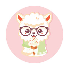 baby alpaca with ice cream sticker flat