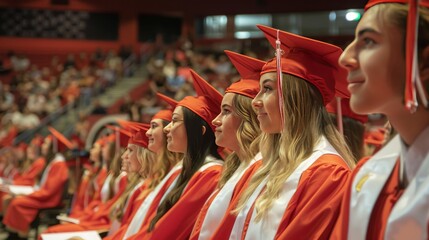 A high school graduation ceremony with students in caps and gowns