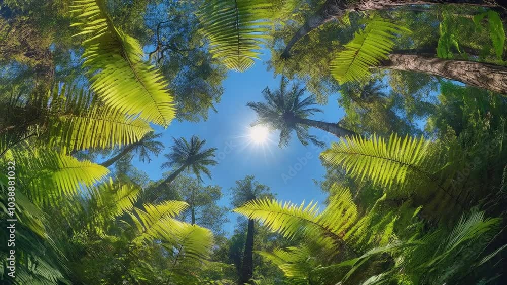 Poster lush ferns and vibrant greenery create serene atmosphere in this enchanting forest scene, illuminate