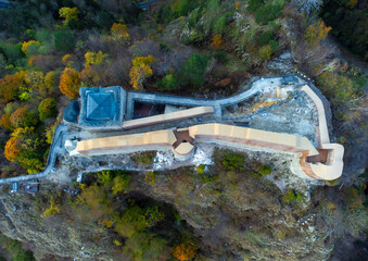 Aerial view of Poienari fortress in Arges county - Romania