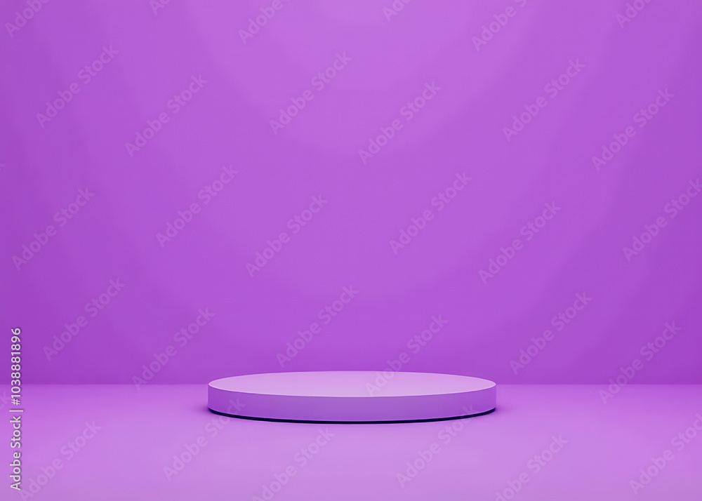 Poster Purple background with empty glass podium in 3D rendering as a mockup design setup for presentation purposes.