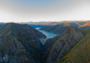 Aerial view of the Vidraru dam in Romania