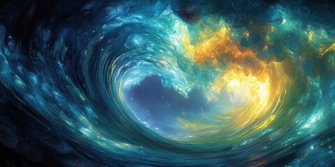 Vivid Abstract Ocean Wave Swirl with Blue and Orange Color Scheme in Ethereal Fantasy Artwork Illustrating Dynamic Energy and Mystical Atmosphere