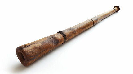 Brown wooden didgeridoo isolated on white background.