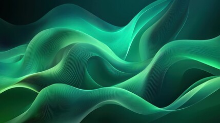 Obraz premium A mesmerizing abstract design showcasing flowing green and teal waves against a dark backdrop, creating a modern and digital aesthetic.