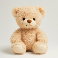 Obraz premium A cute beige teddy bear sitting on a plain background, perfect for a child's room decor or gifting on special occasions