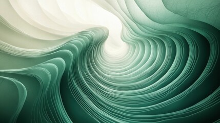 An abstract design featuring smooth, flowing curves in shades of green and white, creating a serene and modern visual experience.