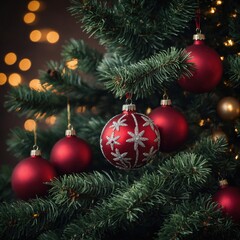 Fototapeta premium Colorful ornaments make the holiday tree truly festive