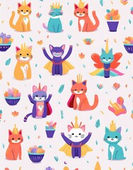 Haloween animals set kawaii doodles