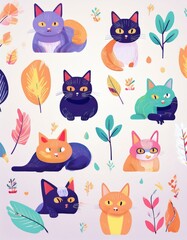 Haloween animals set kawaii doodles