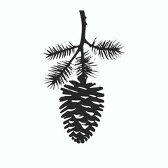 Pine Cone vector silhouette, isolated white background