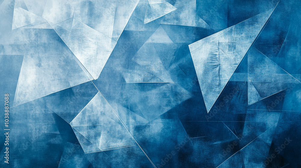 Poster abstract blue geometric pattern featuring sharp angles and textured surfaces in a modern style