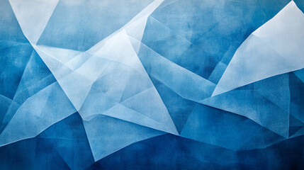 Abstract blue and white geometric pattern depicting layered shapes in a serene design