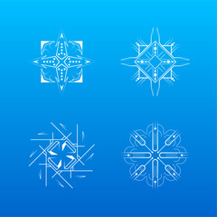 Set White Colleciton Line Snowflake Winter Decoration Elements Vector Design Style