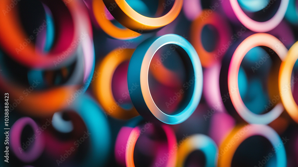 Poster colorful circular shapes suspended in an abstract display featuring vibrant gradients