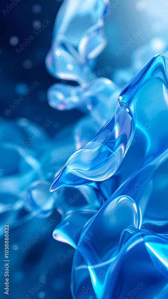 Poster a digital illustration of swirling blue liquid with a blurred background. the liquid is textured and