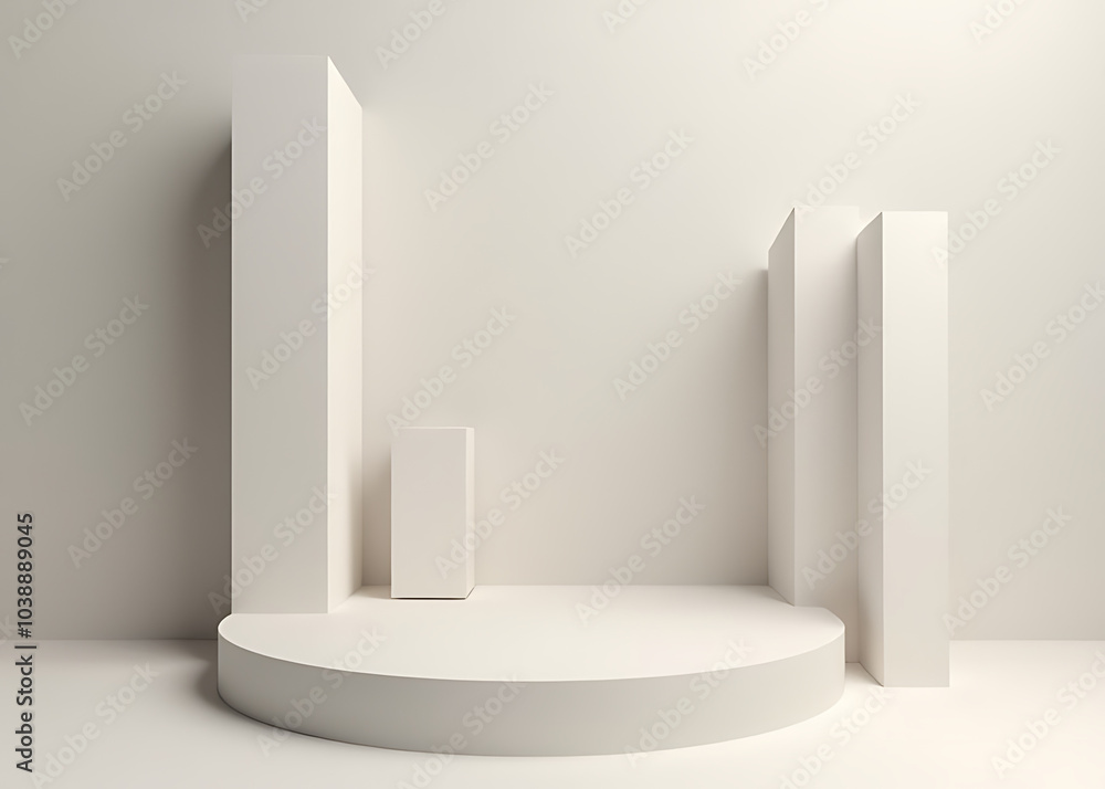 Poster Three dimensional minimalist podium features geometric shapes in modern design concepts.