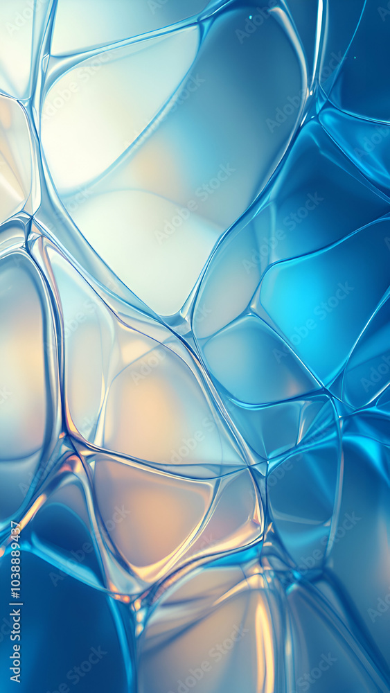 Poster a closeup of an abstract pattern formed by flowing liquid in shades of blue with a subtle hint of or