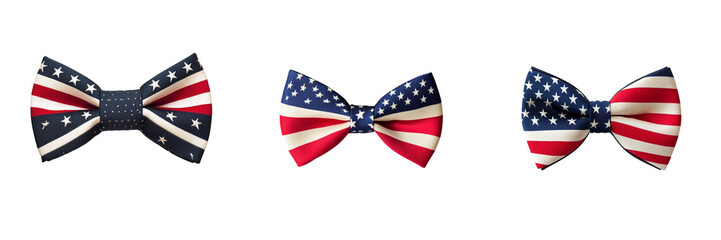  Set of A beautifully crafted bow in red, white, and blue, symbolizing the USA flag on transparent background. Ai generated