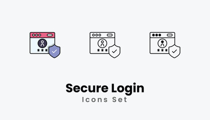 Secure Login Icons thin line and glyph vector icon stock illustration