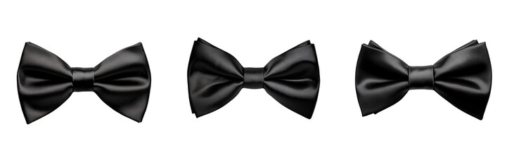 Set of A classic black bow tie elegantly laid flat on a pristine on transparent background. Ai generated