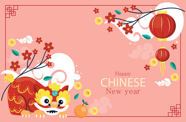 Happy chinese new year with rabbit and flowers