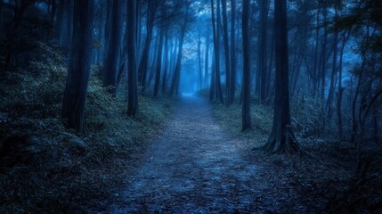 Obraz premium Mysterious Foggy Forest Path