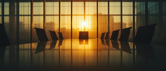 A sunlit conference room with a long table and chairs, emphasizing a business environment.