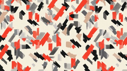 Abstract geometric pattern with red, black, and grey shapes on a white background.