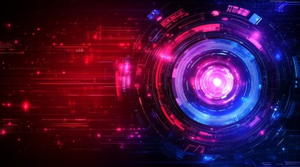 Fototapeta premium Abstract glowing neon red and blue digital technology background with lines and circles.