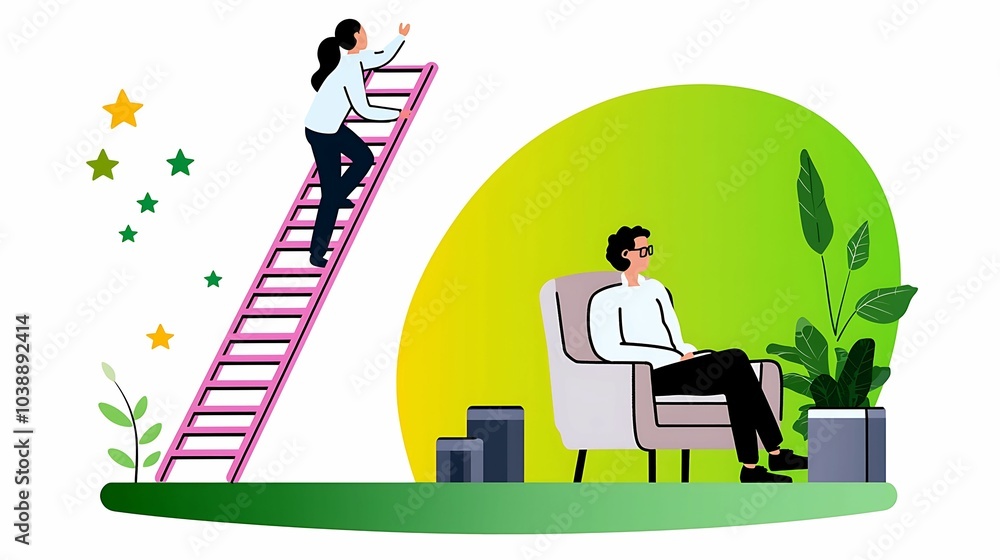 Poster climbing the ladder of success exploring personal growth and development in a creative workspace env