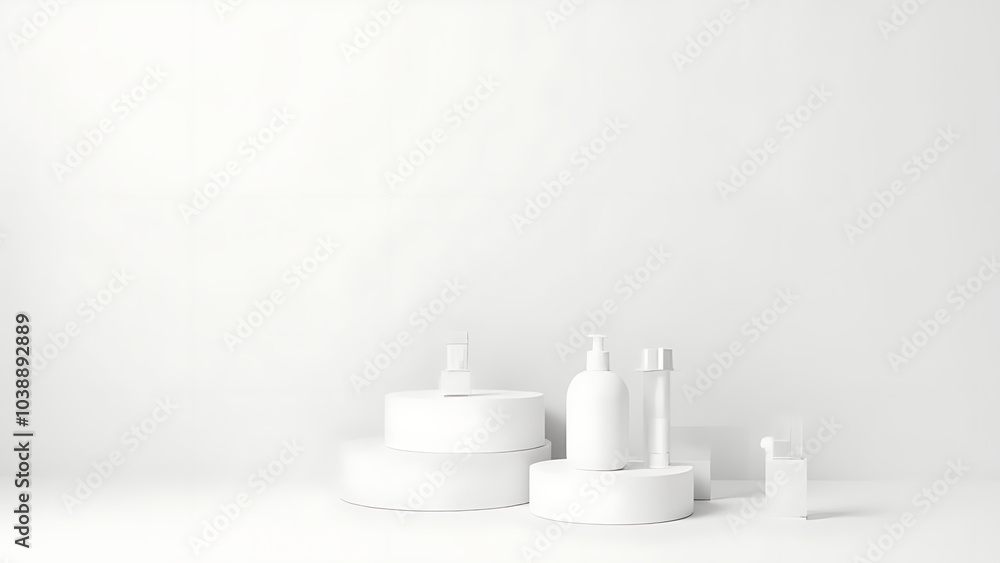 Poster White podium showcases clean products against a simple white background in a minimalist display setup.
