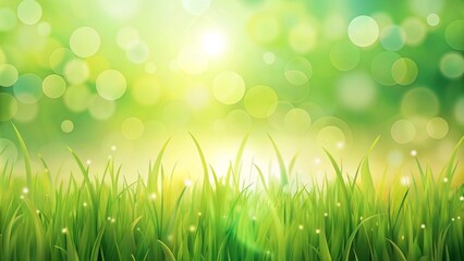 Obraz premium Fresh green spring background with bokeh defocused lights and grass 