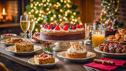 AI-generated images of Christmas spirits, with a mouth-watering spread of decadent desserts