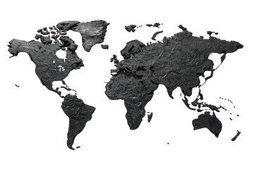 Black World map isolated on transparent background, png file, no background png file