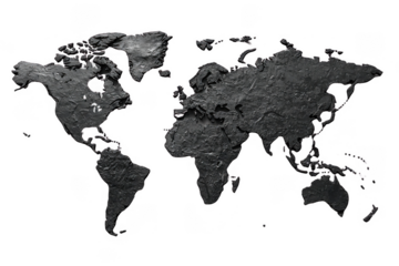 Black World map isolated on transparent background, png file, no background png file
