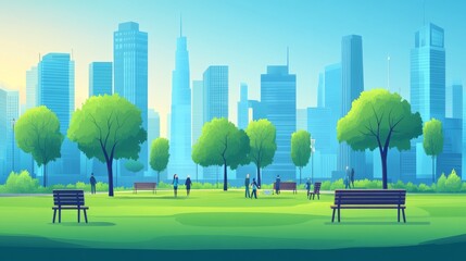 A city park with people enjoying the summer day.