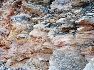 Sedimentary rock face showing layers of different colors
