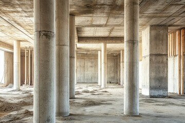 Site featuring precast concrete pillars