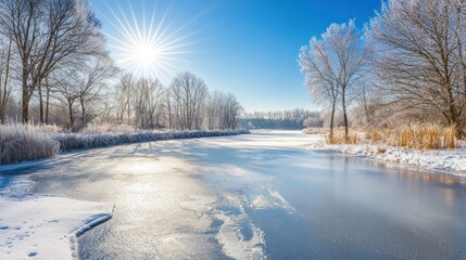 Frozen Lake in Winter Wonderland