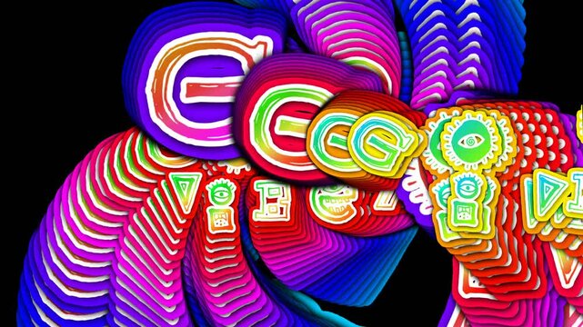 Seamless funny animation of doodles handwritten text good vibes with rainbow echo effect. Stop motion zine culture video loop.