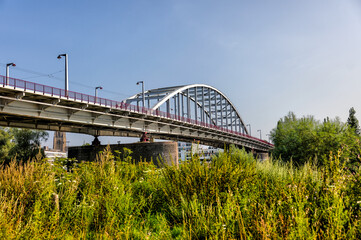 Arnhem, Netherlands - August 1, 2024: The John Frost Memorial Bridge over the Rhine River in Arnhem, Netherlands

