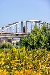 Arnhem, Netherlands - August 1, 2024: The John Frost Memorial Bridge over the Rhine River in Arnhem, Netherlands
